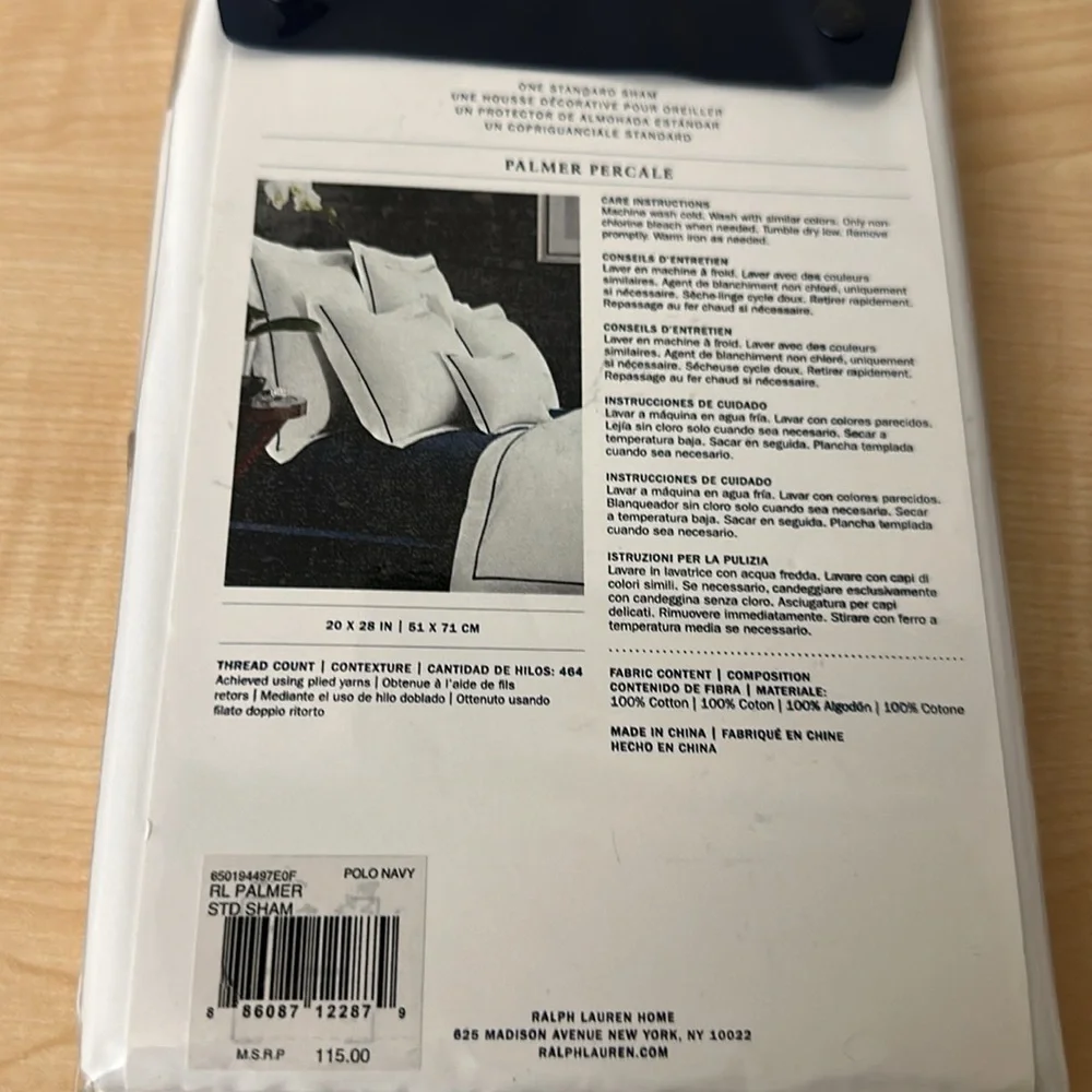 RL King Palmer Percale TC464 White/Polo Navy Duvet Cover & Std and Euro Shams